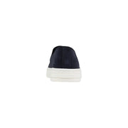 Navy blue suede Armani Exchange men leather moccasin slip-on sneaker with thick white rubber sole size 11