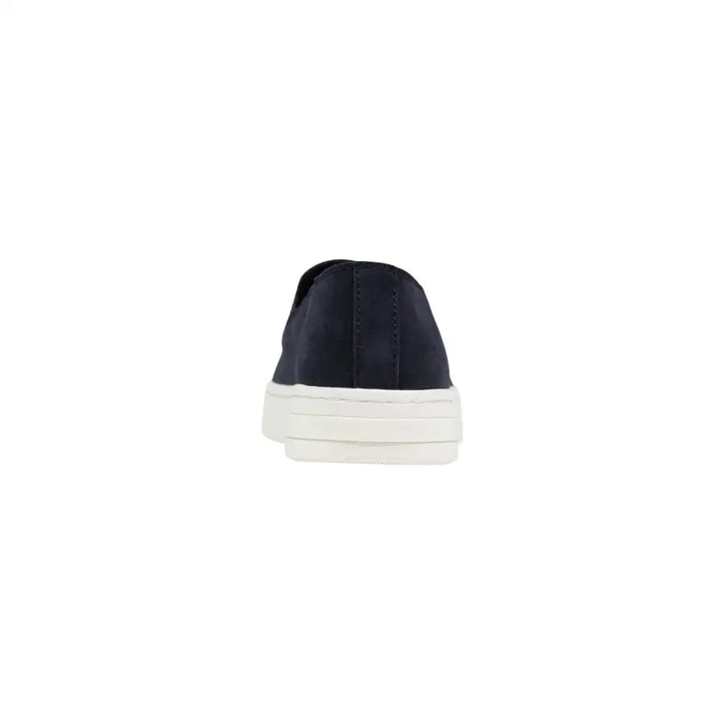 Navy blue suede Armani Exchange men leather moccasin slip-on sneaker with thick white rubber sole size 11