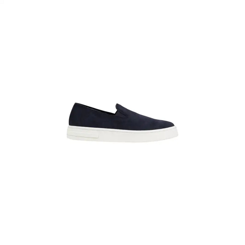 Navy blue suede Armani Exchange men leather moccasin slip-on sneaker with white rubber sole size 11