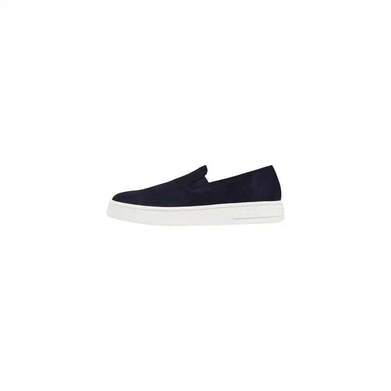 Armani Exchange men leather moccasin shoes in navy blue suede slip-on with white platform sole size 11
