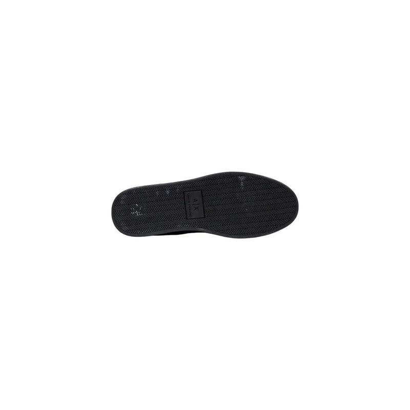 Schwarze Gummisohle mit Fischgrätenprofil und zentralem Etikett armani exchange Herren-Sneaker aus Leder, schwarz
