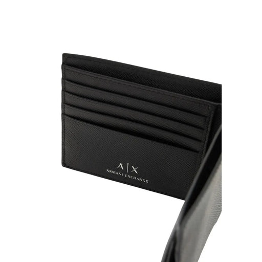 Armani Exchange Portefeuille homme en cuir noir 11x9cm avec porte-cartes en cuir noir orné du logo a|x