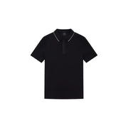 Armani Exchange Polo homme noir à manches courtes en coton avec bordure blanche au col et à la patte de boutonnage