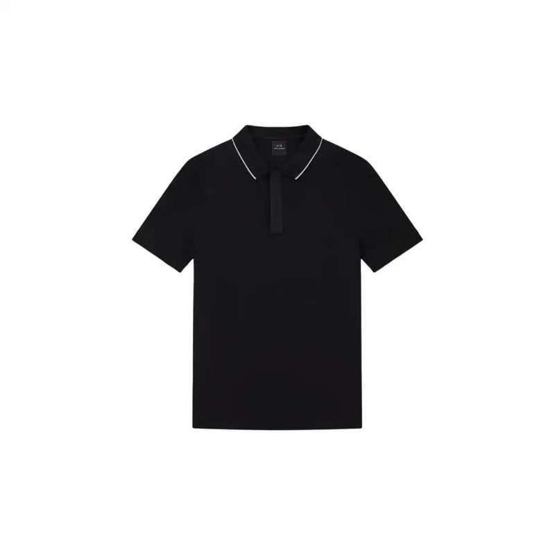 Armani Exchange Polo homme noir à manches courtes en coton avec bordure blanche au col et à la patte de boutonnage