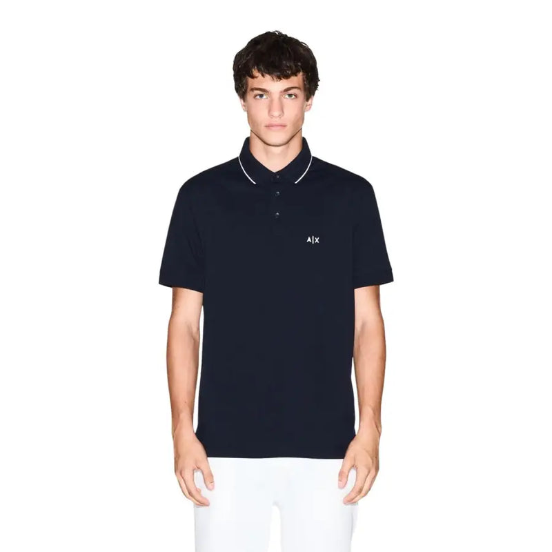 bleu marine Armani Exchange Polo homme à manches courtes en coton avec bordure blanche et petit logo brodé sur la poitrine