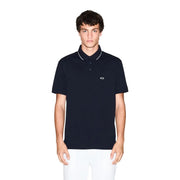 Navy blue Armani Exchange men polo short sleeve with white trim cotton fabric and small chest embroidered logo