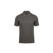 Armani Exchange Polo homme marron en coton à manches courtes, col en tissu vert olive foncé avec bordure blanche et logo brodé discret