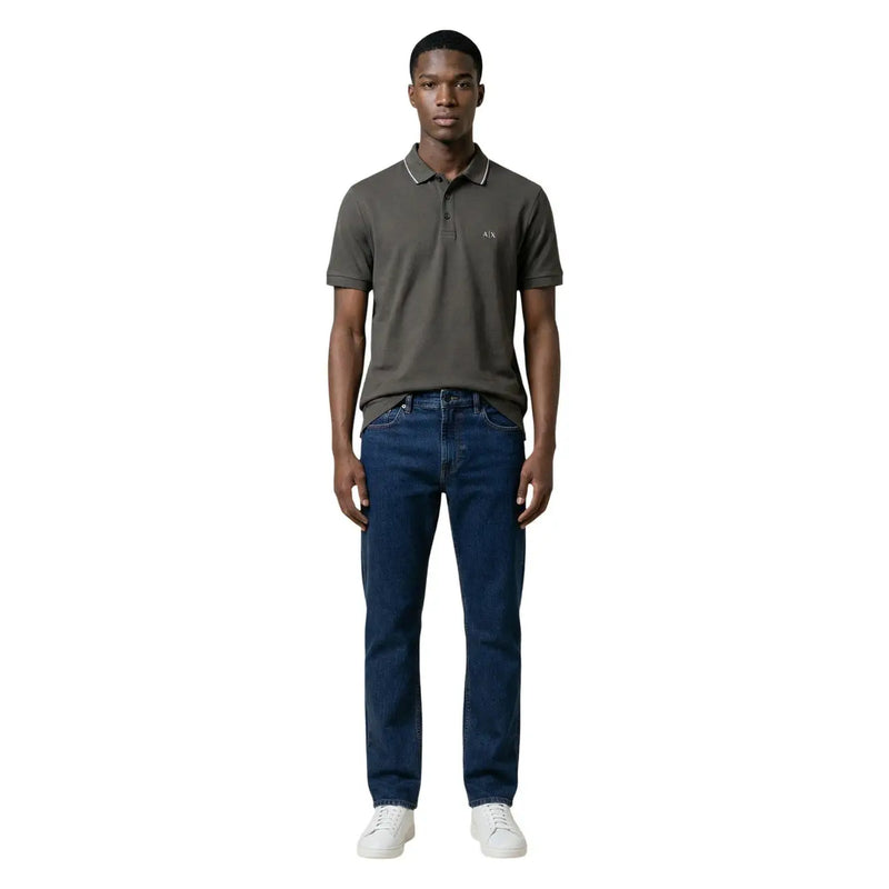 Armani Exchange men polo brown cotton short sleeve dark olive green with white trim and embroidered chest logo