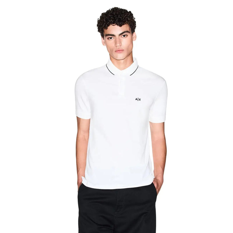 Armani Exchange men polo brown cotton short sleeve with white color black trim and embroidered chest logo