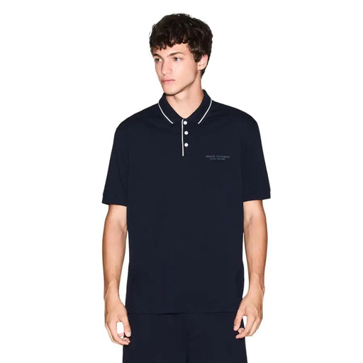 Armani Exchange men polo navy blue short sleeve cotton elastane with white trim and button details