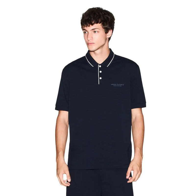 Armani Exchange men polo navy blue short sleeve cotton elastane with white trim and button details