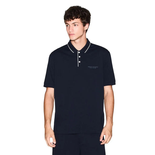 Armani Exchange men polo navy blue short sleeve cotton elastane with white trim and button details