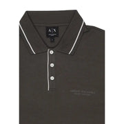 Dark olive green Armani Exchange men polo shirt with white trim cotton elastane short sleeve featuring embroidered logo