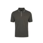 Armani Exchange men polo brown short sleeve cotton elastane with dark olive green fabric and white trim collar and placket