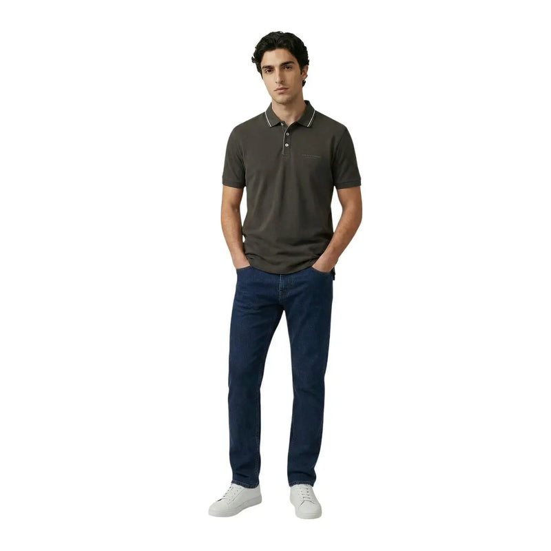 Armani Exchange men polo brown short sleeve cotton elastane with dark olive green color and white collar trim