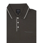 Dark olive green Armani Exchange men polo shirt with white trim cotton elastane short sleeve featuring embroidered logo