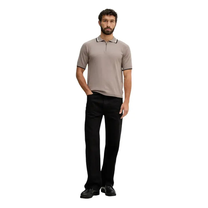 Armani Exchange Polo homme marron en coton à manches courtes avec bordures noires au col et aux poignets