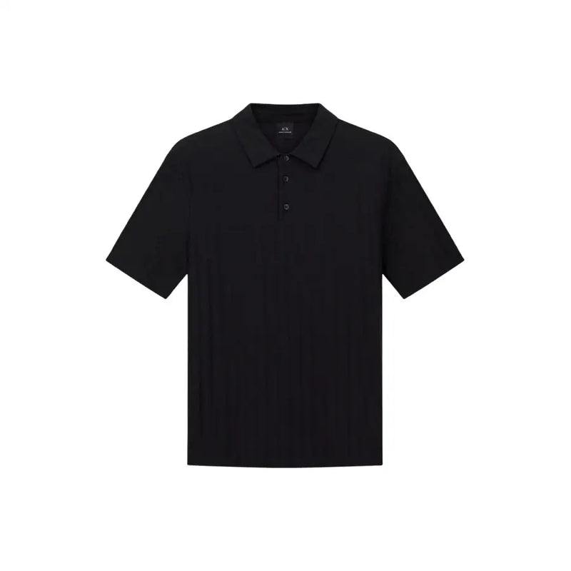 Armani Exchange Polo noir à manches courtes pour homme, col classique, patte de boutonnage à trois boutons, 100 % coton.