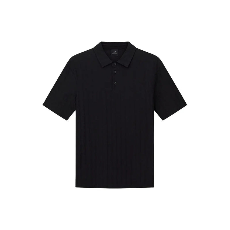 Armani Exchange men polo black short-sleeved shirt with classic collar three-button placket 100% cotton material
