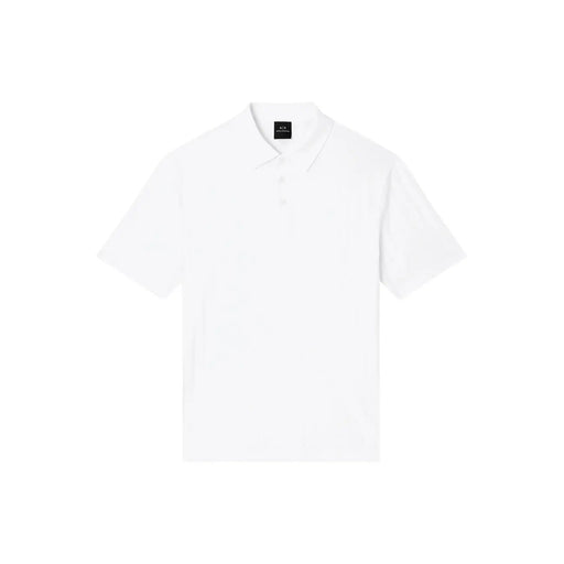 Armani Exchange men polo white short sleeve 100 percent cotton shirt with classic collar and subtle brand label at neckline