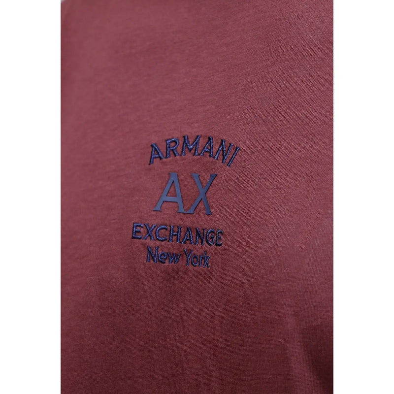 Armani Exchange men red cotton t shirt with maroon fabric and dark blue embroidered logo on the front