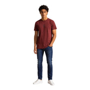 Armani Exchange men red cotton t shirt with short sleeves and a subtle black logo on the chest