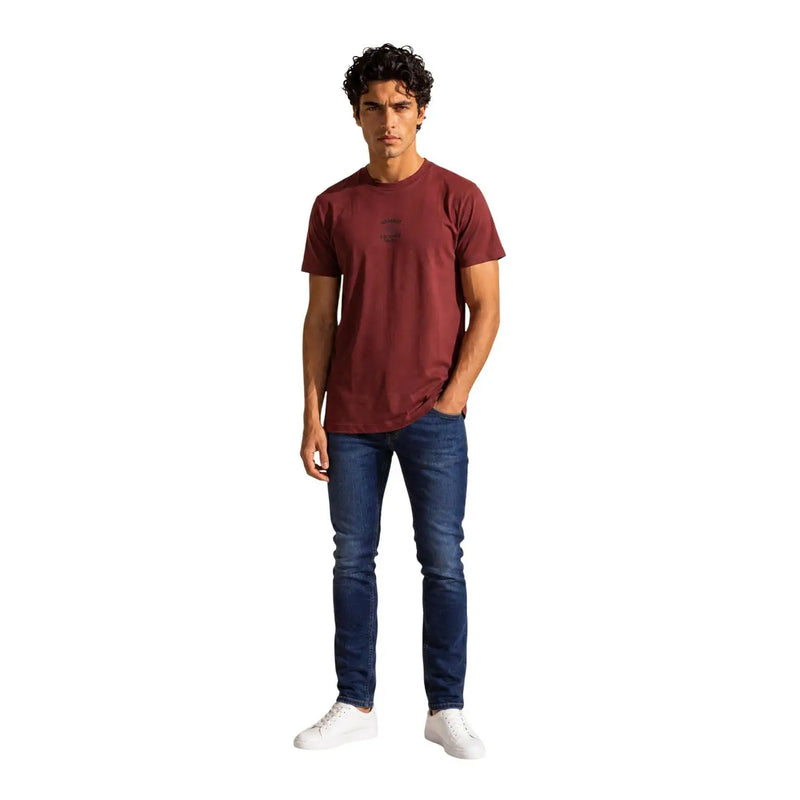 Armani Exchange men red cotton t shirt with short sleeves and a subtle black logo on the chest