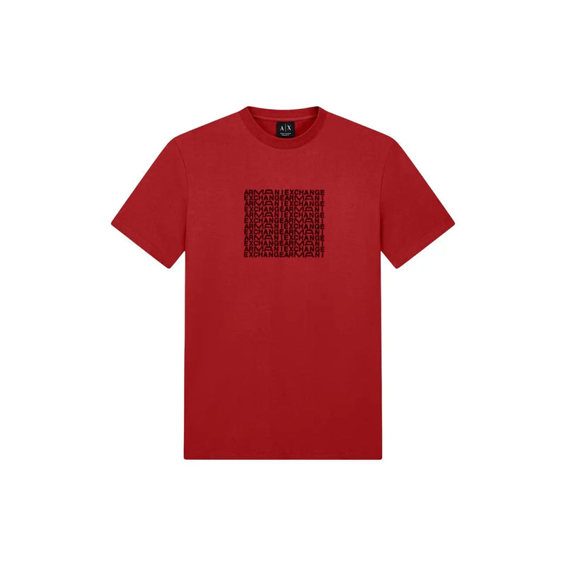 Armani Exchange men red cotton t shirt with short sleeves and black exchange text pattern on the chest