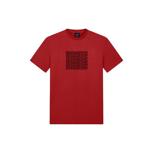 Armani Exchange men red cotton t shirt with short sleeves and black exchange text pattern on the chest