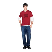 Armani Exchange men red cotton t shirt with a white inner layer and black text graphic on the chest