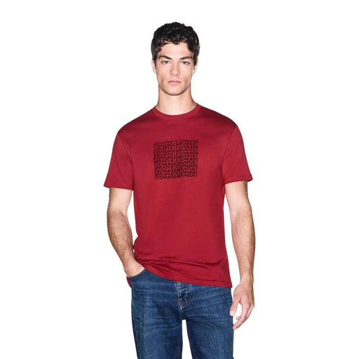 Armani Exchange men red cotton t shirt featuring black exchange text pattern on the chest