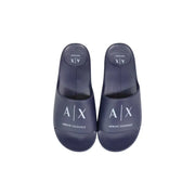 Armani Exchange men rubber slippers navy blue slide sandals with white logo branding model XM002744