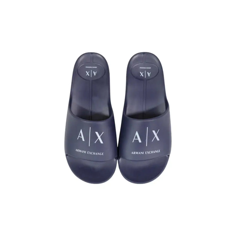 Armani Exchange men rubber slippers navy blue slide sandals with white logo branding model XM002744