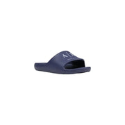 Navy blue armani exchange men rubber slip-on sandal with white logo branding and blue logo print xm002744