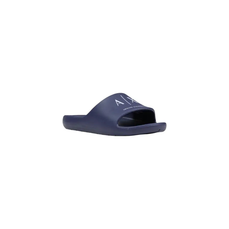 Navy blue armani exchange men rubber slip-on sandal with white logo branding and blue logo print xm002744