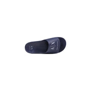 Dark navy blue armani exchange men rubber slippers slip-on slide with white ax logo and rubber material