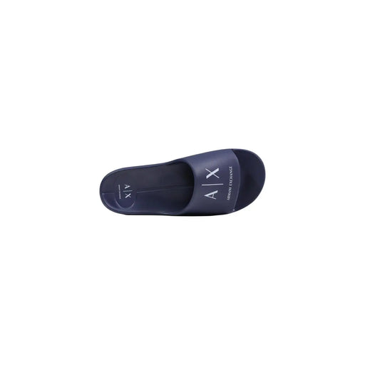 Dark navy blue armani exchange men rubber slippers slip-on slide with white ax logo and rubber material