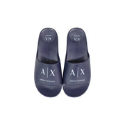Armani Exchange men rubber slippers navy blue slide sandals with white logo branding model XM002744
