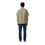 Armani Exchange men shirt beige short-sleeved button-up with classic collar and subtle stitching details