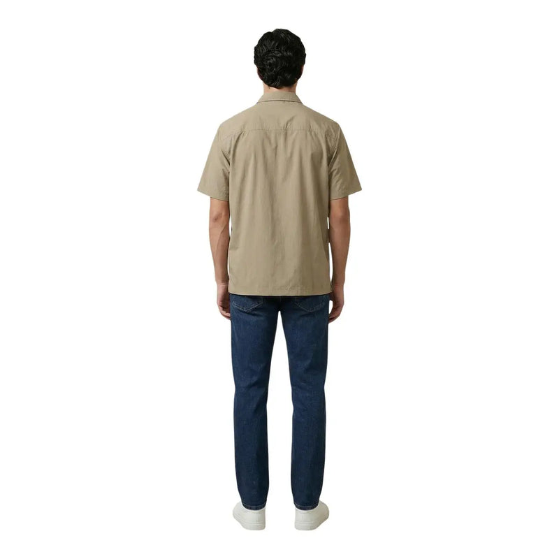 Armani Exchange men shirt beige short-sleeved button-up with classic collar and subtle stitching details