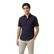 Navy blue short-sleeved button-down shirt for men by Armani Exchange with a classic tailored fit