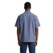 Armani Exchange men shirt in light blue chambray with short sleeves classic collar and neatly stitched seams