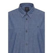 Armani Exchange men shirt blue heathered cotton button-down with subtle a x branding on chest and collar