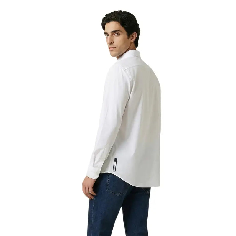 Armani Exchange men shirt crisp white long-sleeved dress shirt with classic collar and subtle stitching details