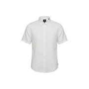 Armani Exchange men shirt white short-sleeved button-down with classic collar and subtle texture featuring logo label