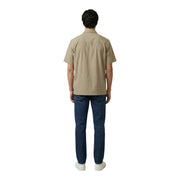 Armani Exchange men shirt beige short-sleeved button-up with classic collar and subtle stitching details