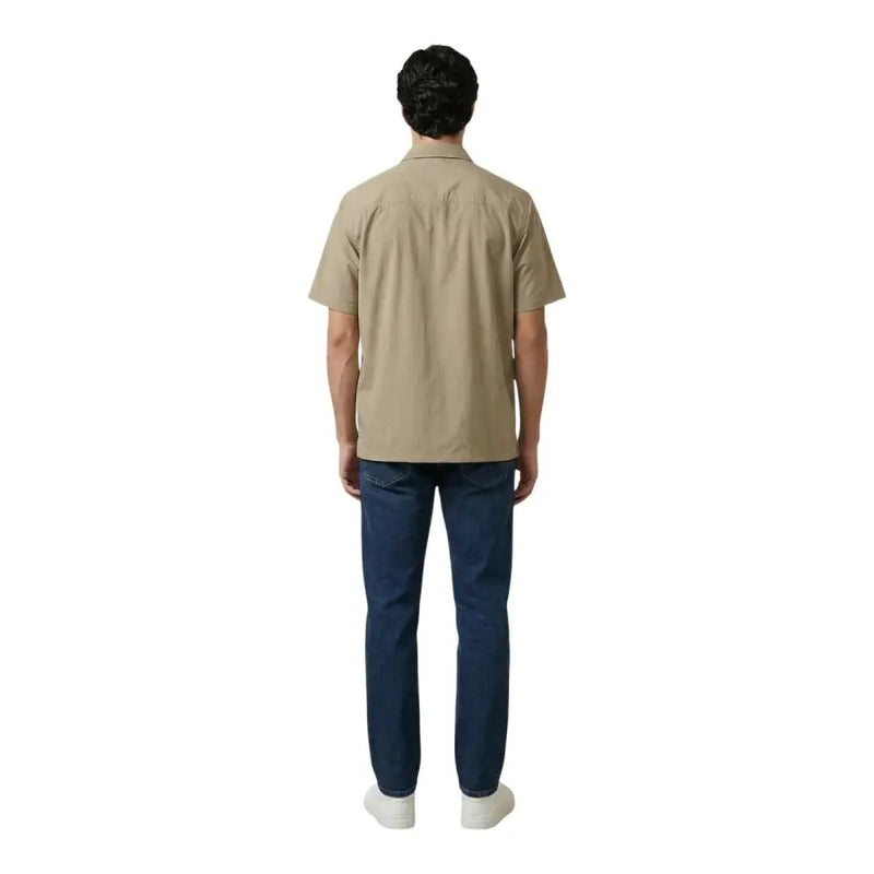 Armani Exchange men shirt beige short-sleeved button-up with classic collar and subtle stitching details
