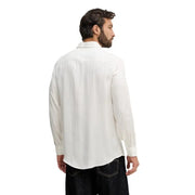 Armani Exchange men shirt crisp white long-sleeved button-down with subtle vertical pleats in cotton blend