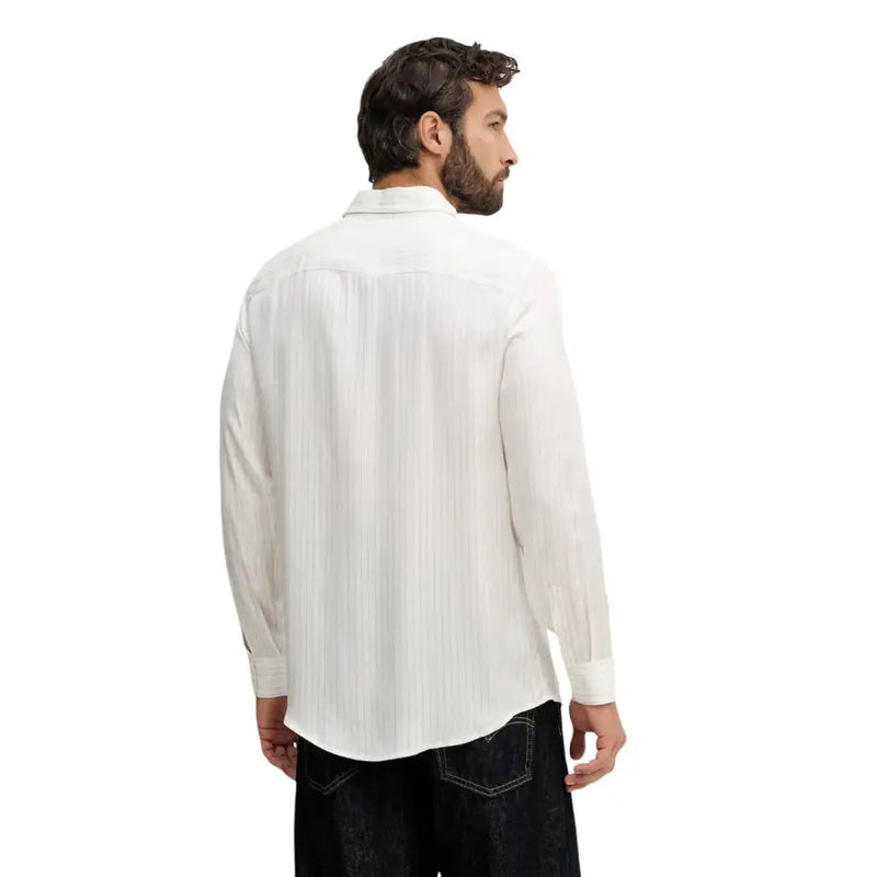 Armani Exchange men shirt crisp white long-sleeved button-down with subtle vertical pleats in cotton blend