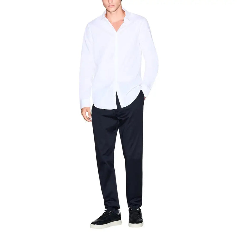 Armani Exchange men shirt crisp white long-sleeved button-down with classic collar and clean lines